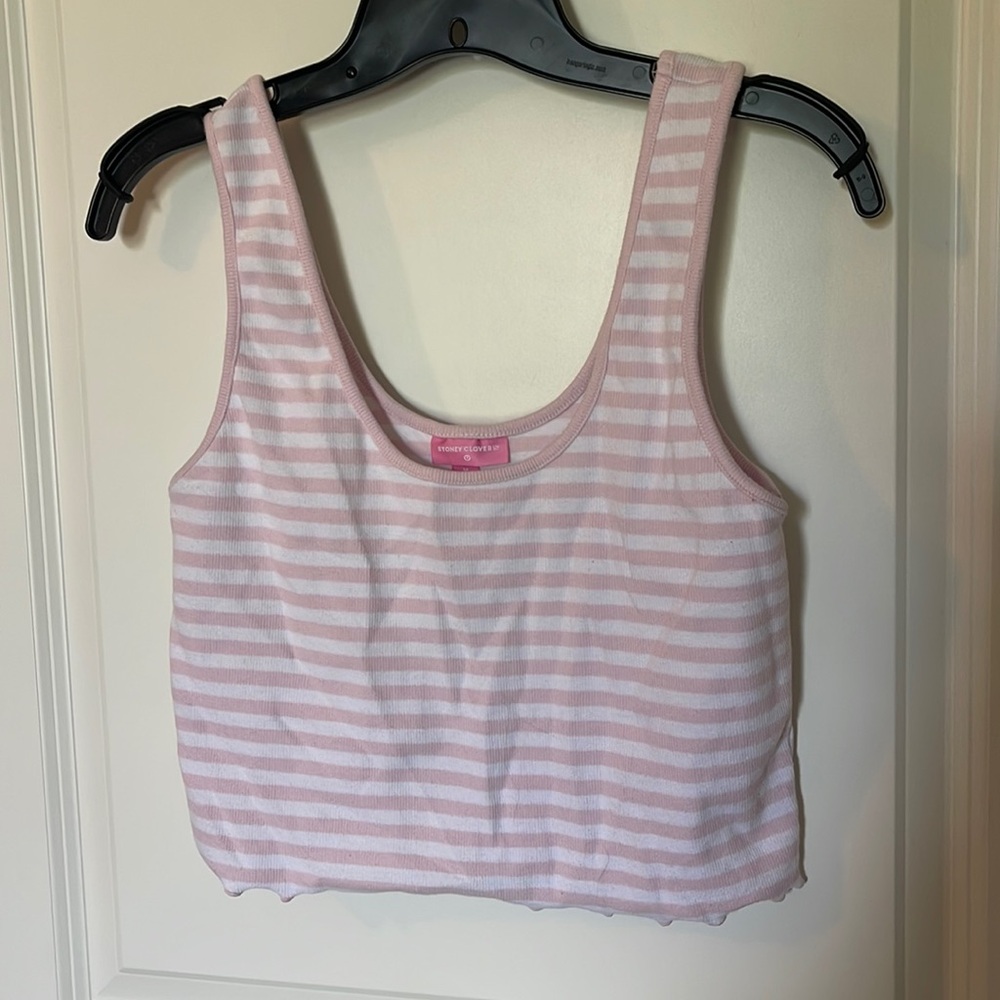Stretchy ribbed pink and white striped crop top EUC